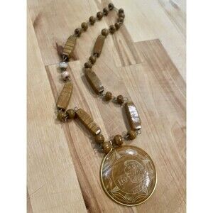 Vintage Hand Carved Mexican Leo Pendant Boho Hippie Indie Necklace Natural Stone